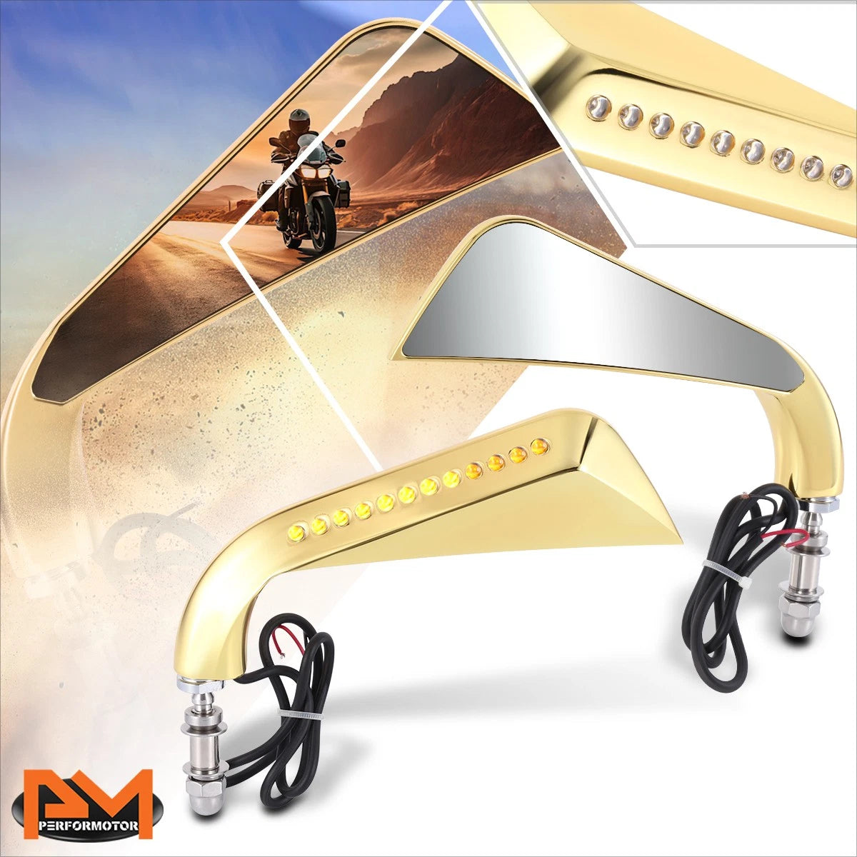 Universal Axe Side View Mirror with LED Signal for Naked Bike Cruiser