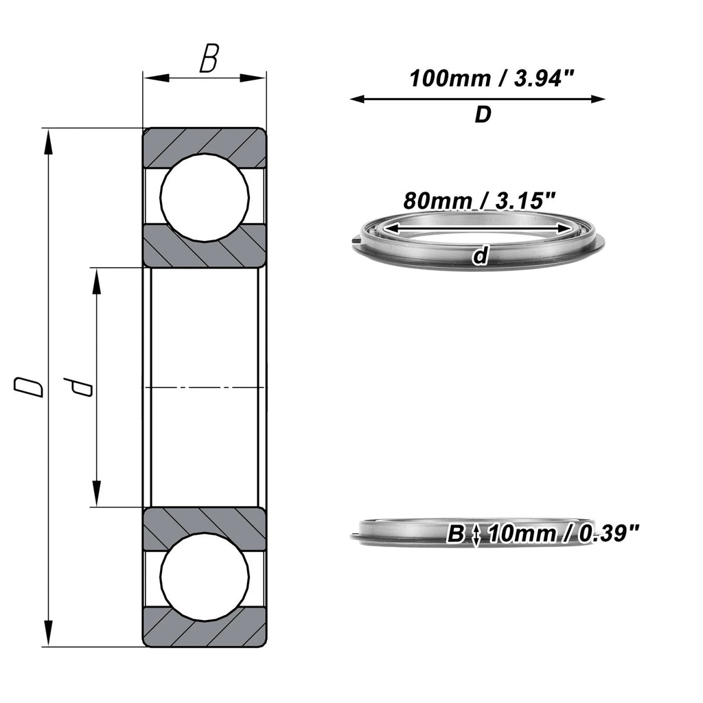 Deep Groove Ball Bearing 6816NR for Scooter Skateboard Wheel (P0 80x100x10mm)