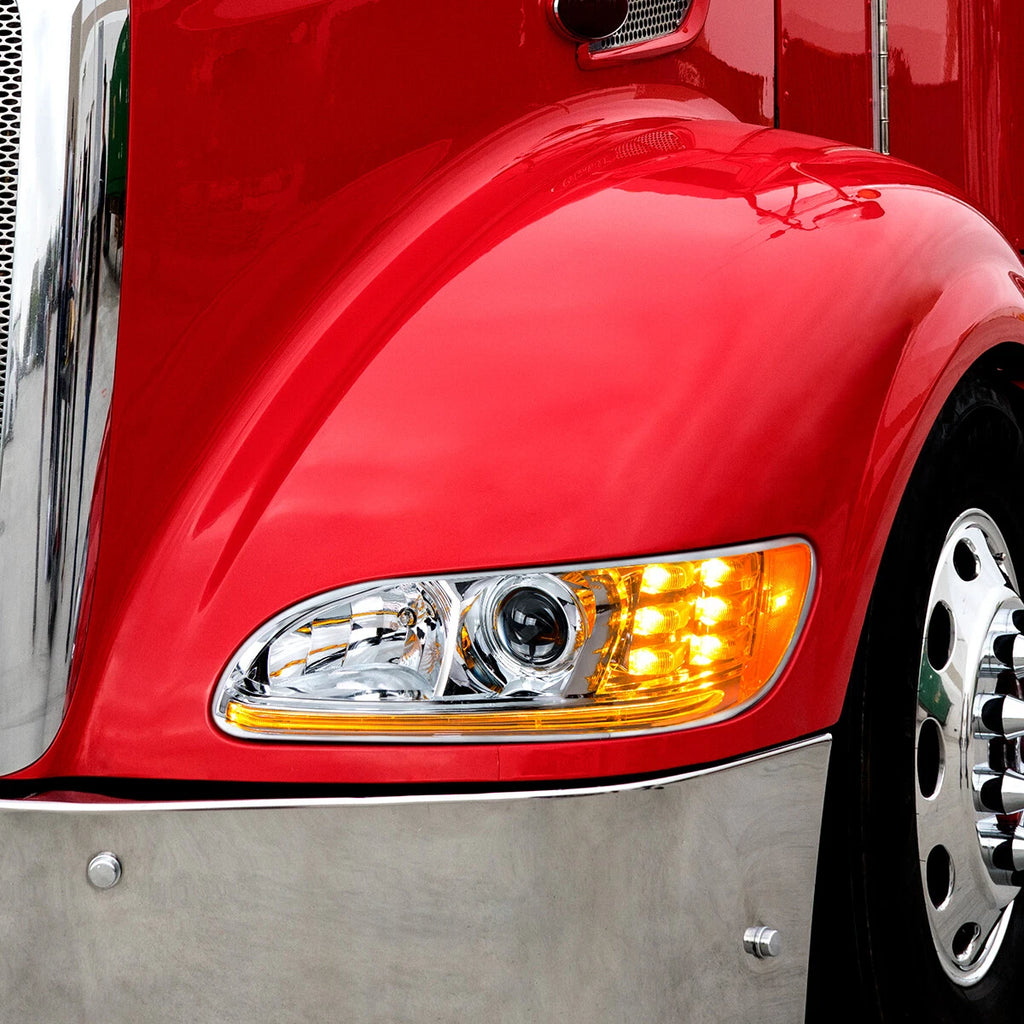 Passenger Side Chrome Headlight w LED DRL Turn for Peterbilt (2016–2022)