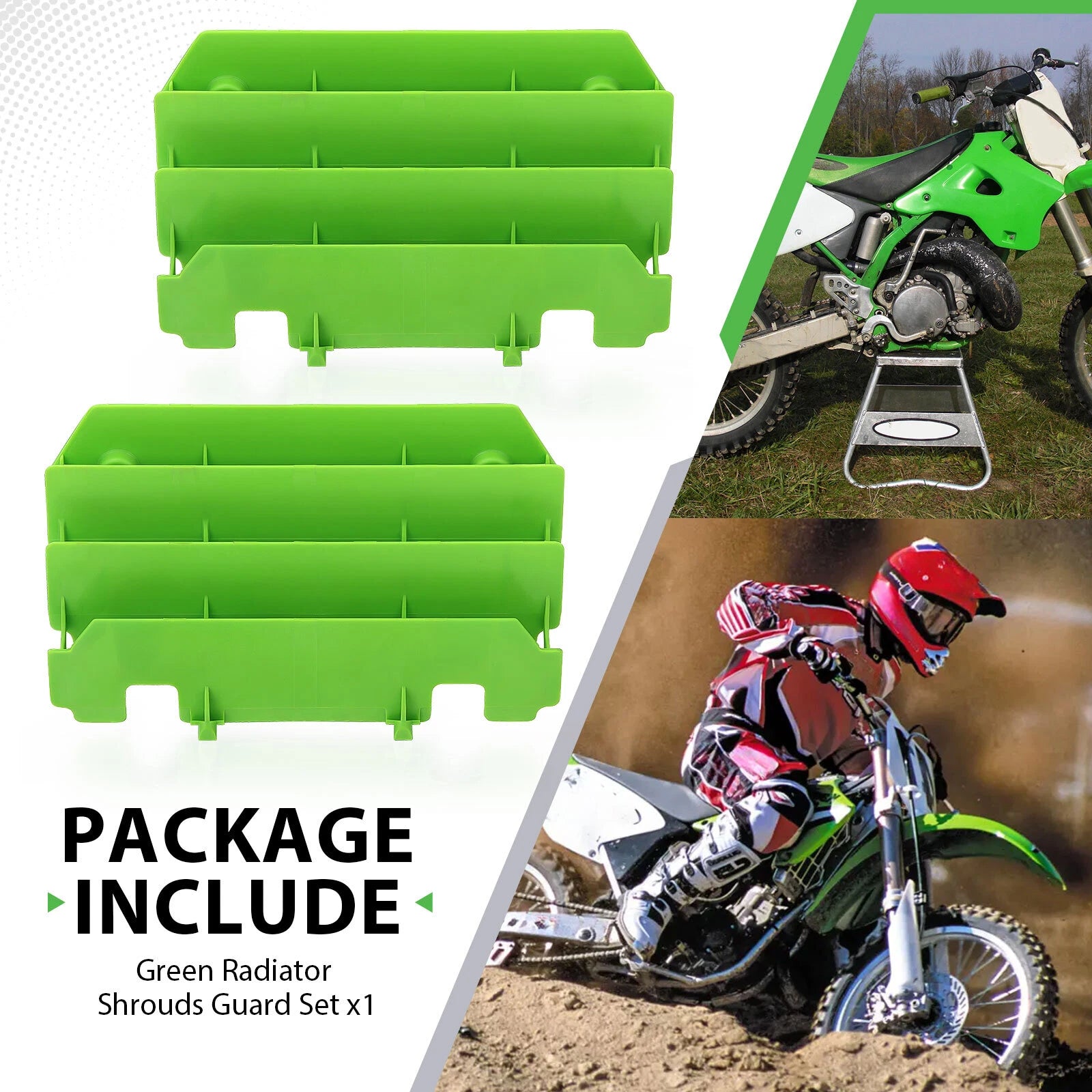 2X Radiator Guards for Kawasaki KX125 KX250 (1994–2005) Green