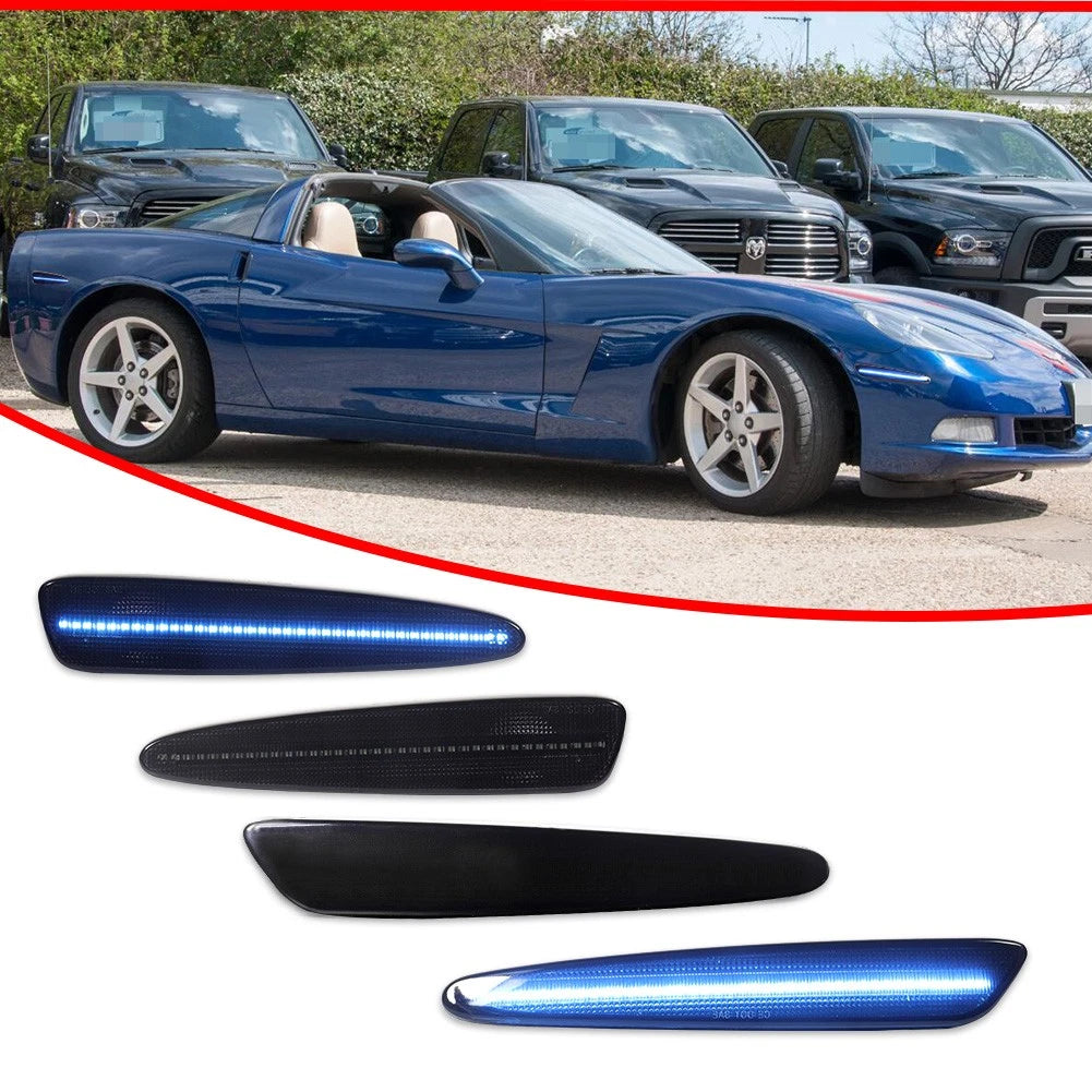 Set of 4 Smoke Ice Blue LED Side Marker Lights for Chevy Corvette C6 (2005–2013)