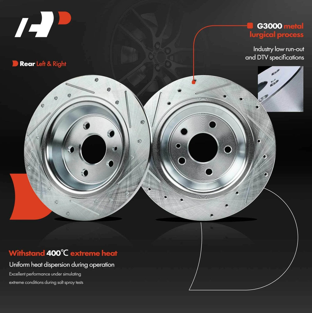 Set of 2 Rear Drilled Brake Rotors & Ceramic Pads for Ford Fusion (2013–2020)