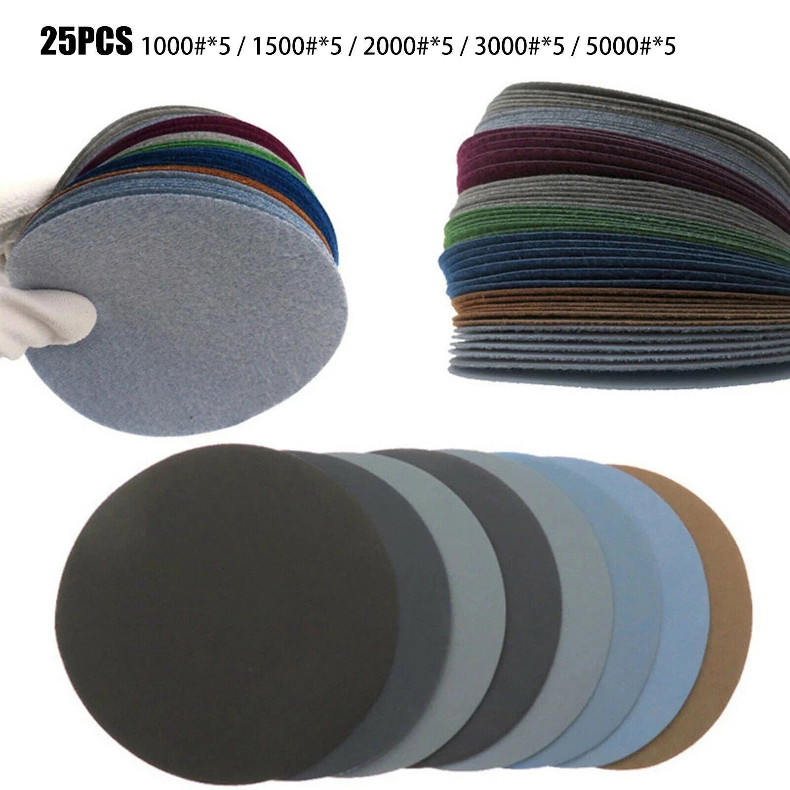Sanding Discs Set of 10 Waterproof 1000-5000 Grit