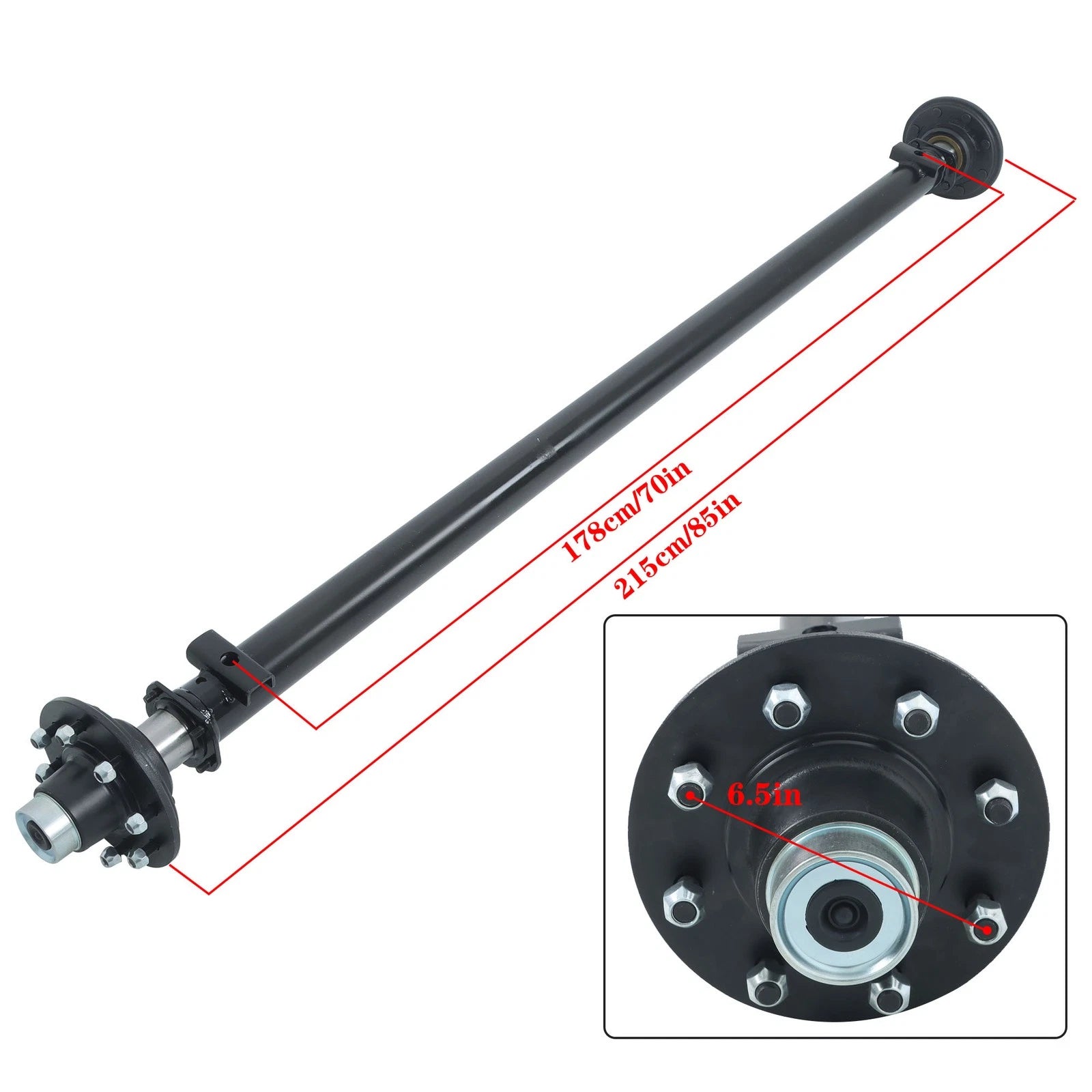 7000lbs Trailer Axle for TK (8 Lug, 6.5" Hub Face, 70" Spring Center)