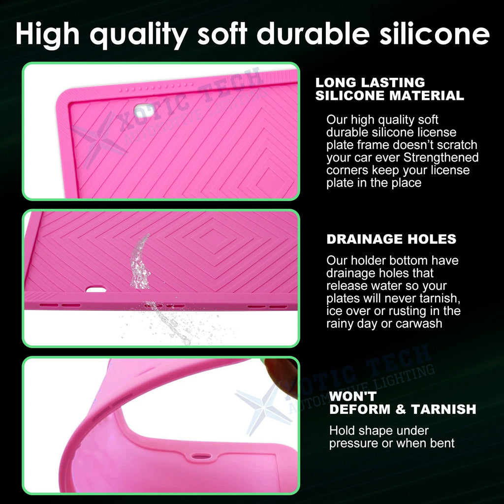 2-Pack Silicone License Plate Frame for Pink Holder (2024-2025)