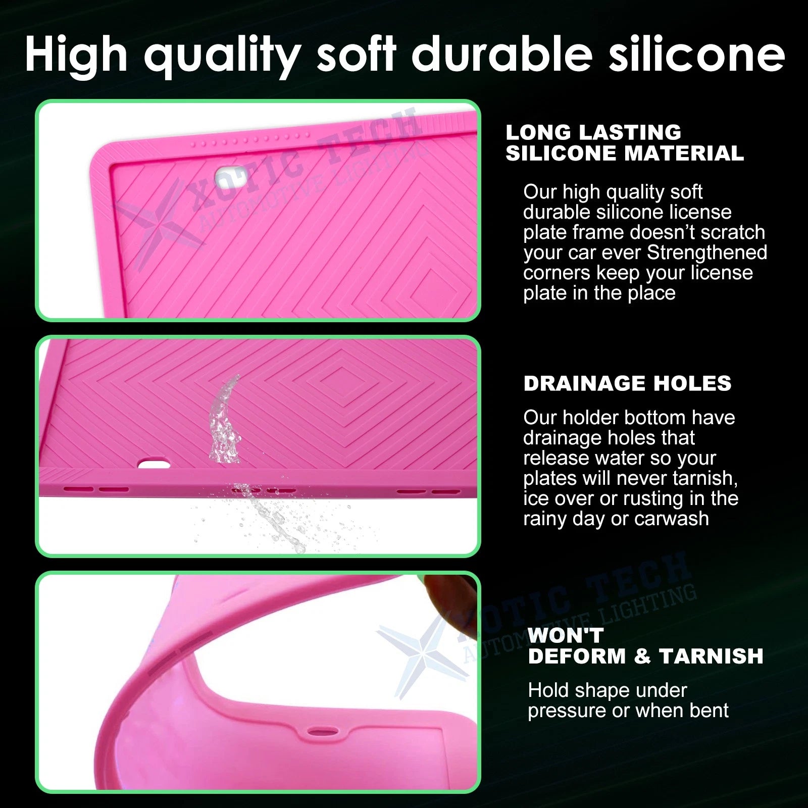 2-Pack Silicone License Plate Frame for Pink Holder (2024-2025)