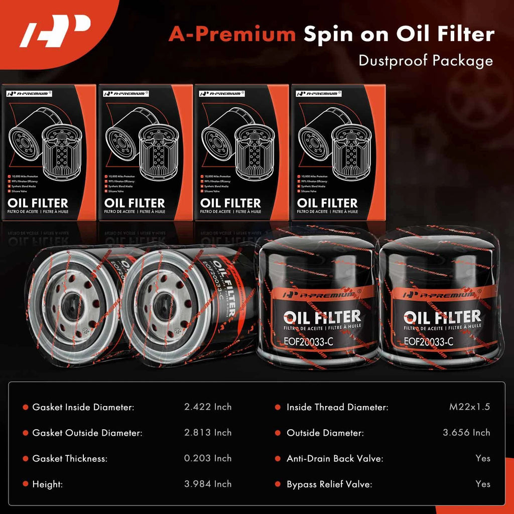 Set of 4 Engine Oil Filters for Silverado 4500 HD (2019) & Ram 1500 (2011–2013, 2021–2023)