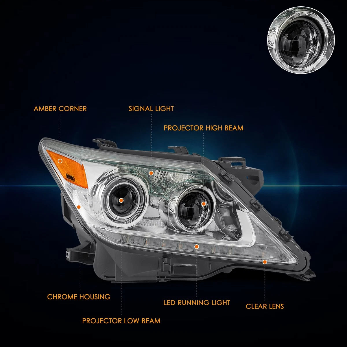 Right Side HID Projector Headlight Chrome for Lexus LX570 (2013–2015)
