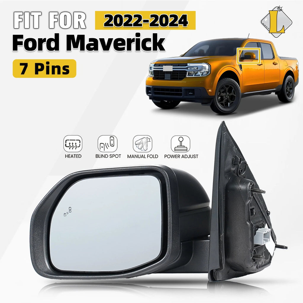 Side Mirror for Ford Maverick (2022–2024) W/BSD, Heated, Power Adjust, Left, 7 Pins