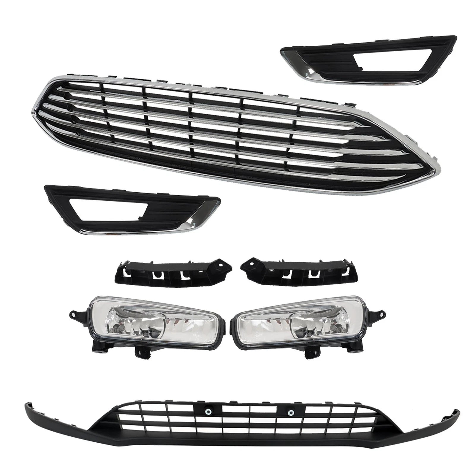 Chrome Grille Set for Ford Focus (2015-2018) with Fog Light Cutouts