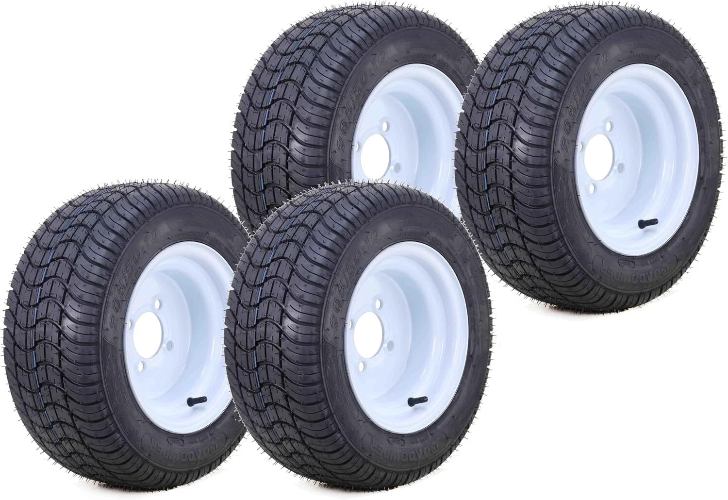 Set of 4 LIBRA 205/50-10 4-Ply Golf Cart Tire Rims 4 Lugs on 4" White