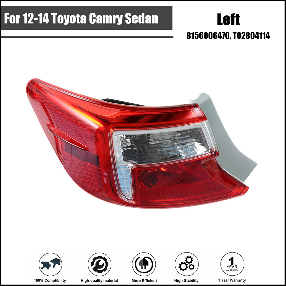 Left Driver Side Outer Brake Tail Light for Toyota Camry (2012–2014)