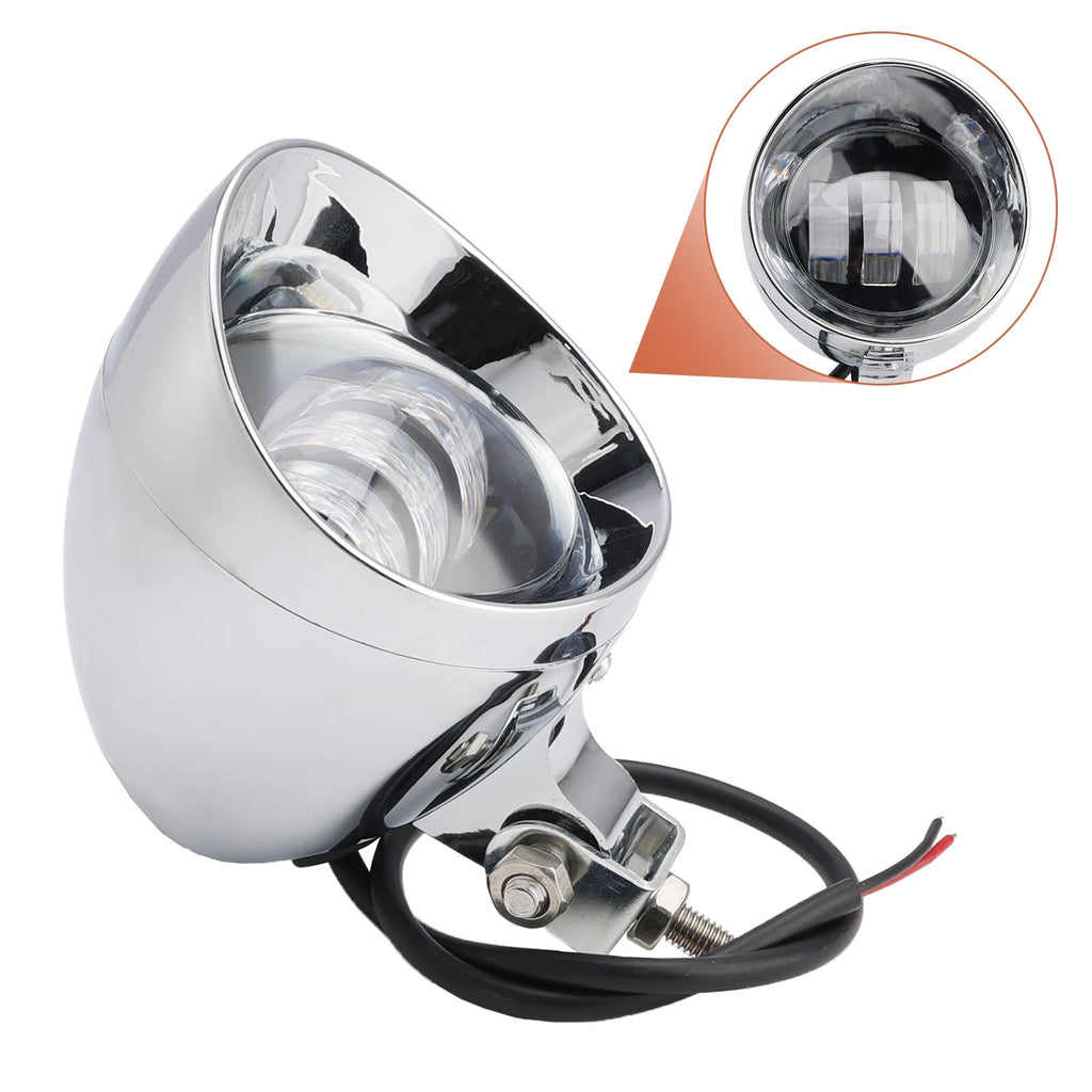 Beam Headlight Fog Lamp for Motorcycle Racer Bobber Chopper (Custom Chrome)
