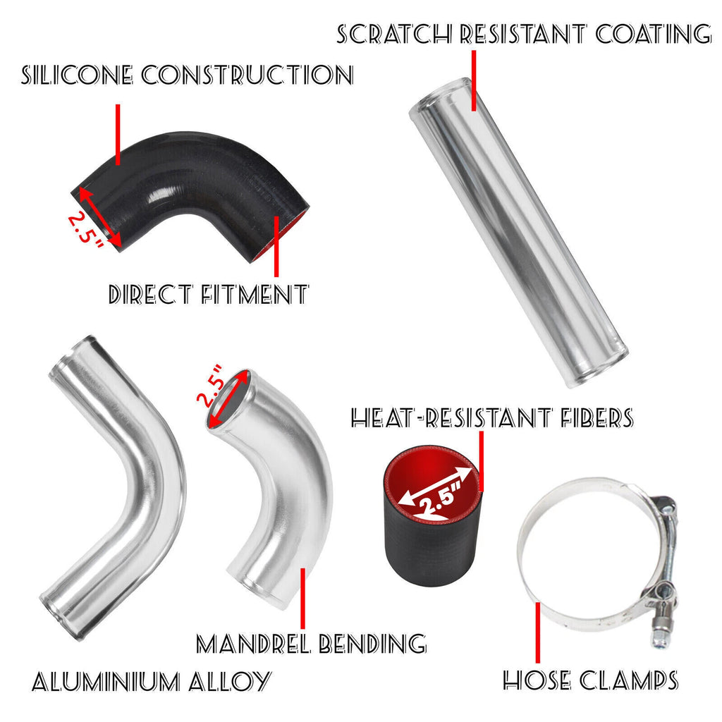 12PCS 2.5" Intercooler Piping Kit with T-Bolt Clamps & Silicone Couplers