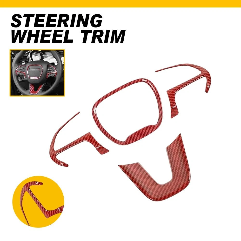 Steering Wheel Cover Trim for Dodge Challenger (2015–2023) Red Carbon Fiber