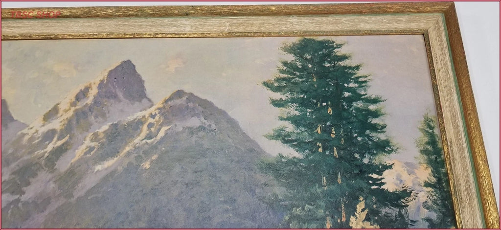 Vintage River Landscape Painting Wall Art with Frame 40"x28”