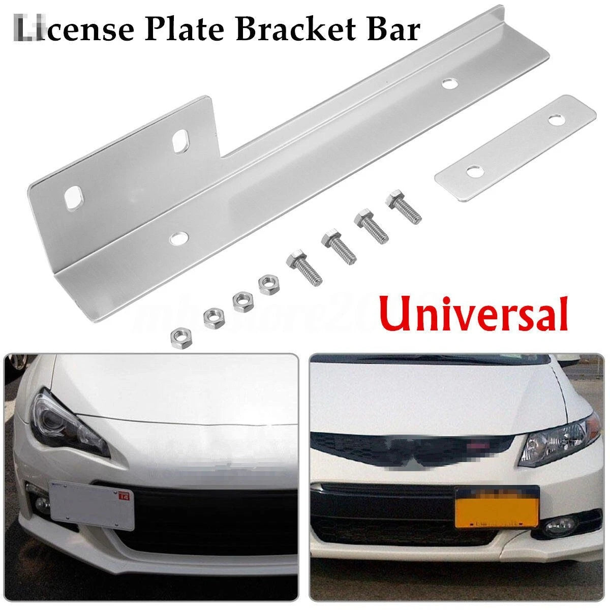 Universal Black Front Bumper License Plate Mount Bracket Relocator