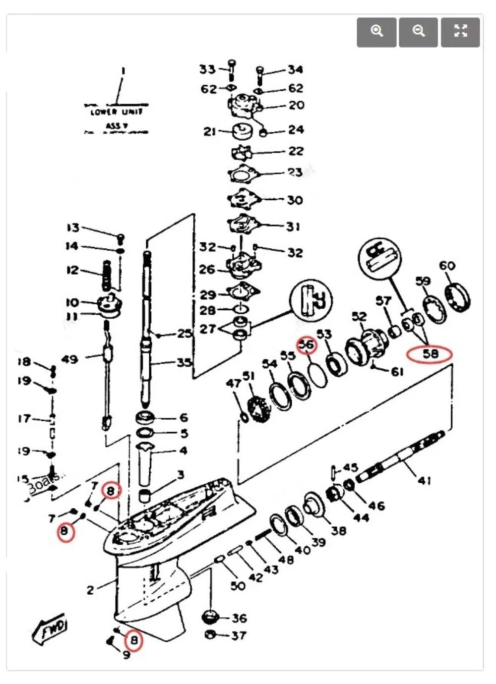 Lower Unit Seal Kit for Yamaha Marine 2 Stroke 25-70HP