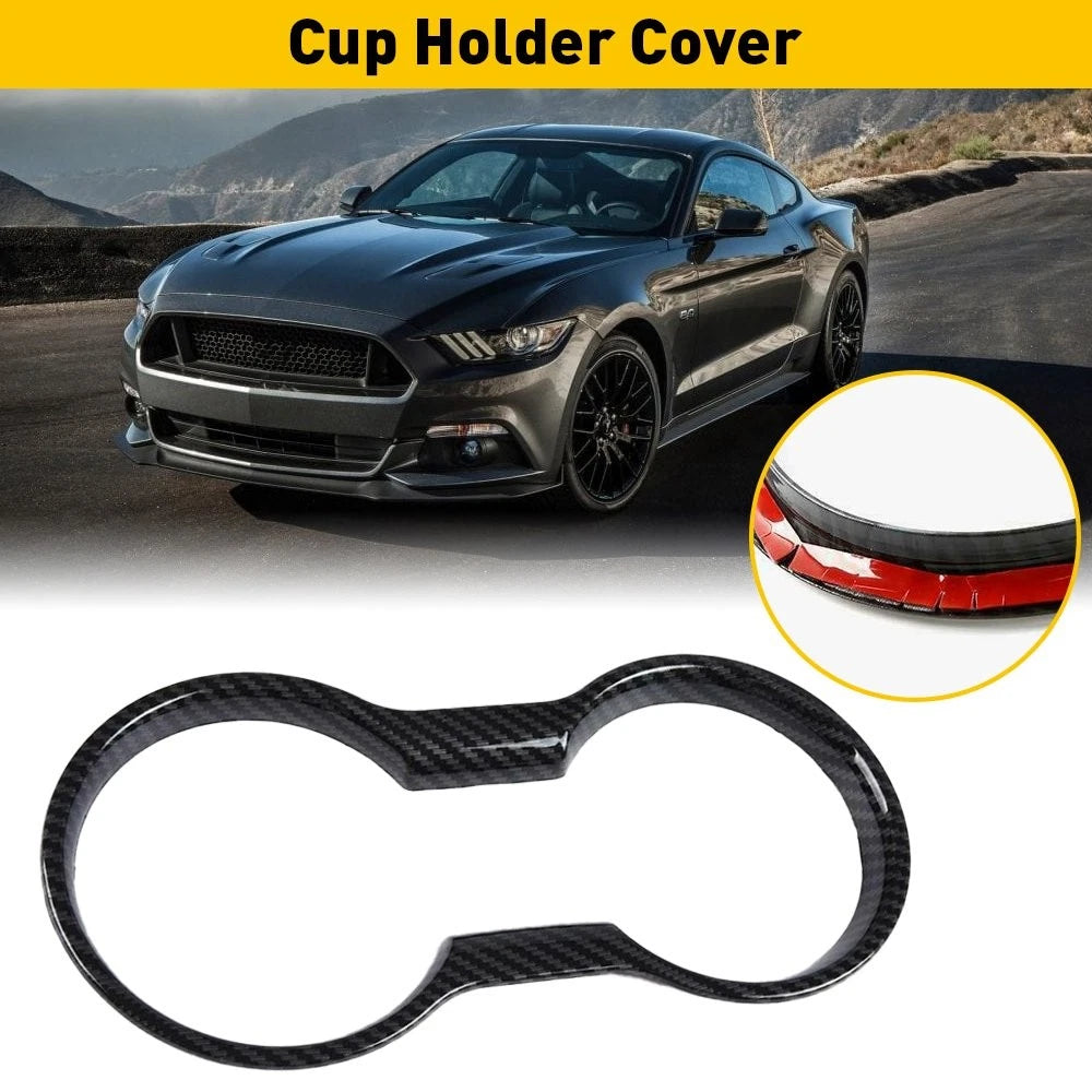 Cup Holder Cover for Ford Mustang (2015–2022) Carbon Fiber Trim