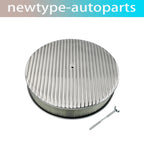 14" Oval Finned Polished Aluminum Air Cleaner Set for Chevy Ford Mopar