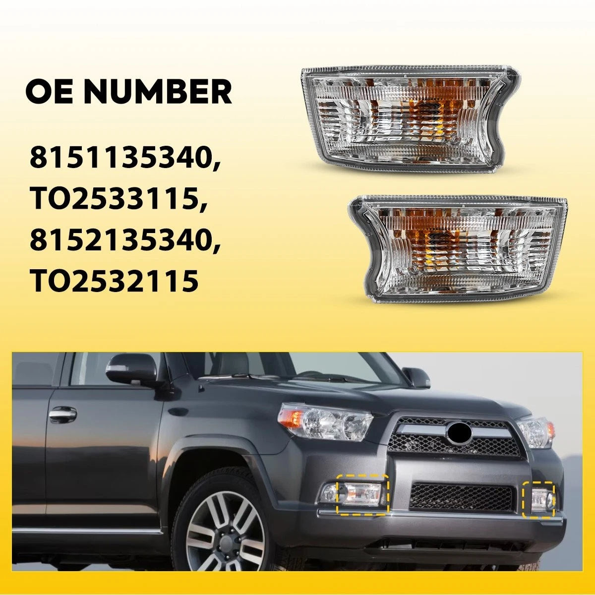 2X Clear Lens Front Bumper Turn Signal Lights for Toyota 4Runner (2010–2014)