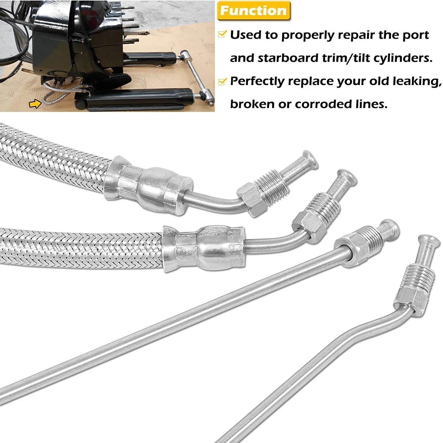 Trim Tilt Hydraulic Ram Cylinder Hose Kit for Mercruiser Alpha One Gen II (N/A)