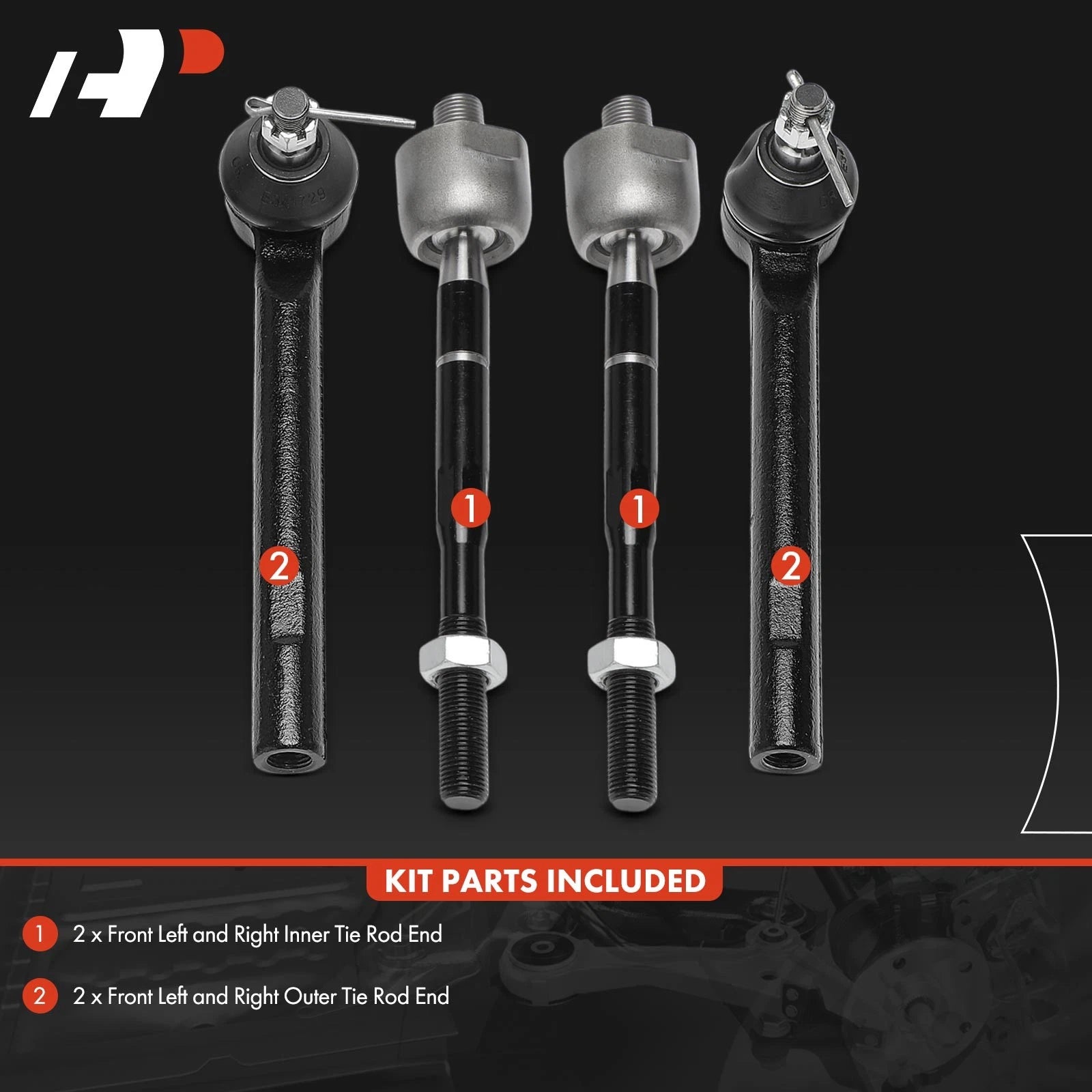 Set of 4 Front Inner Outer Tie Rod Ends for Honda Odyssey (2005–2010)
