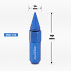 Set of 20 M12X1.5 Blue JDM Hex Spiked Cap Wheel Lug Nuts + 20mm Extension