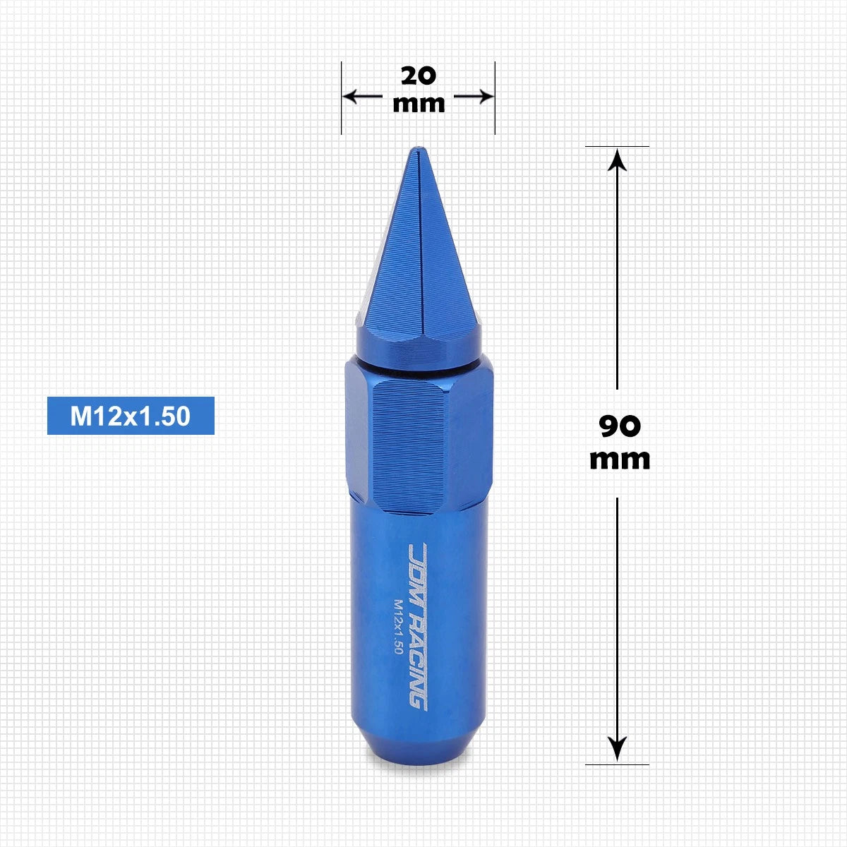 Set of 20 M12X1.5 Blue JDM Hex Spiked Cap Wheel Lug Nuts + 20mm Extension