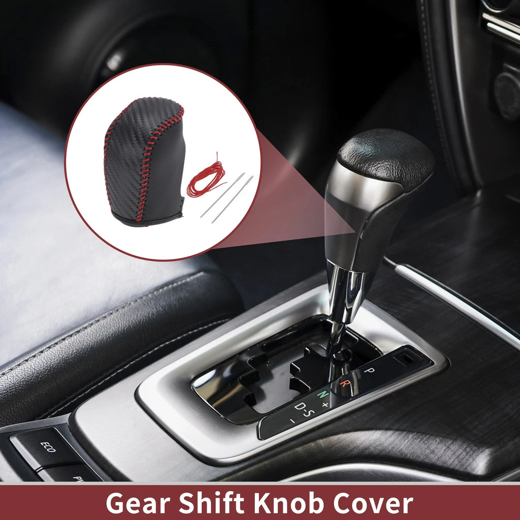 1 Pc Gear Shift Knob Cover for Hyundai Sonata (2011–2014) Black Red Faux Leather