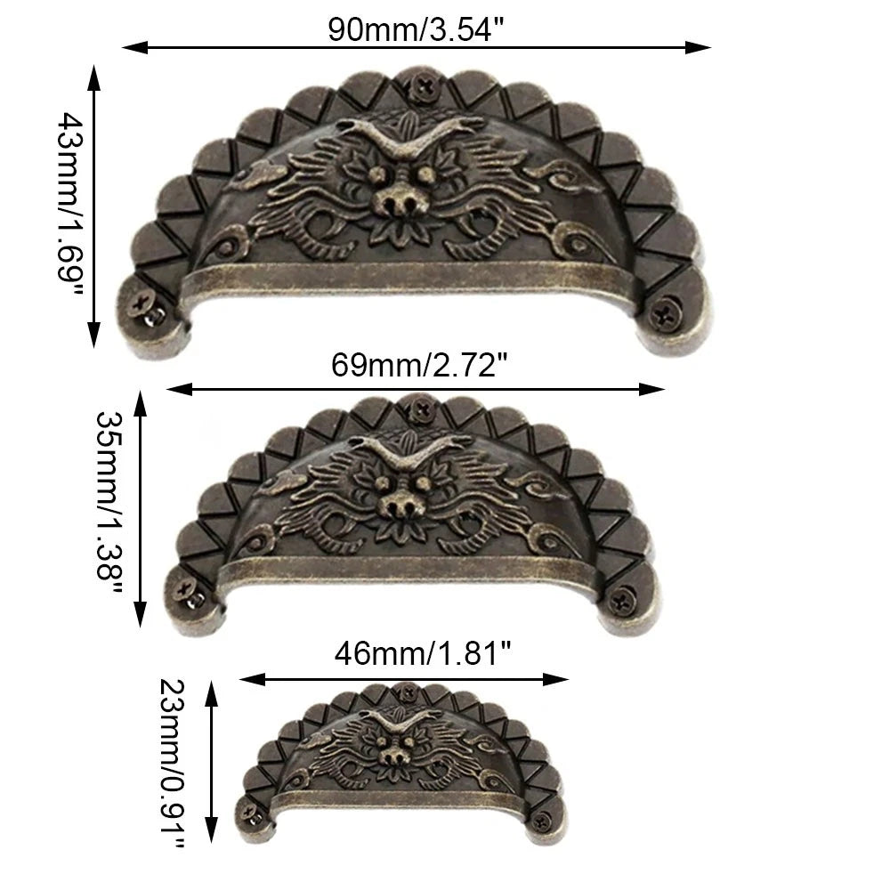 Set of 4 Antique Bronze Dragon Pattern Drawer Shell Knobs