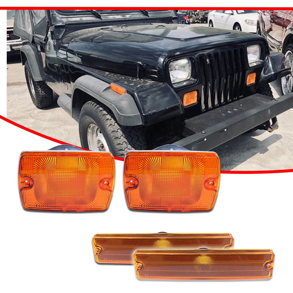 Set of 4 Amber Side Marker and Turn Signal Lights for Jeep Wrangler (1987–1995)