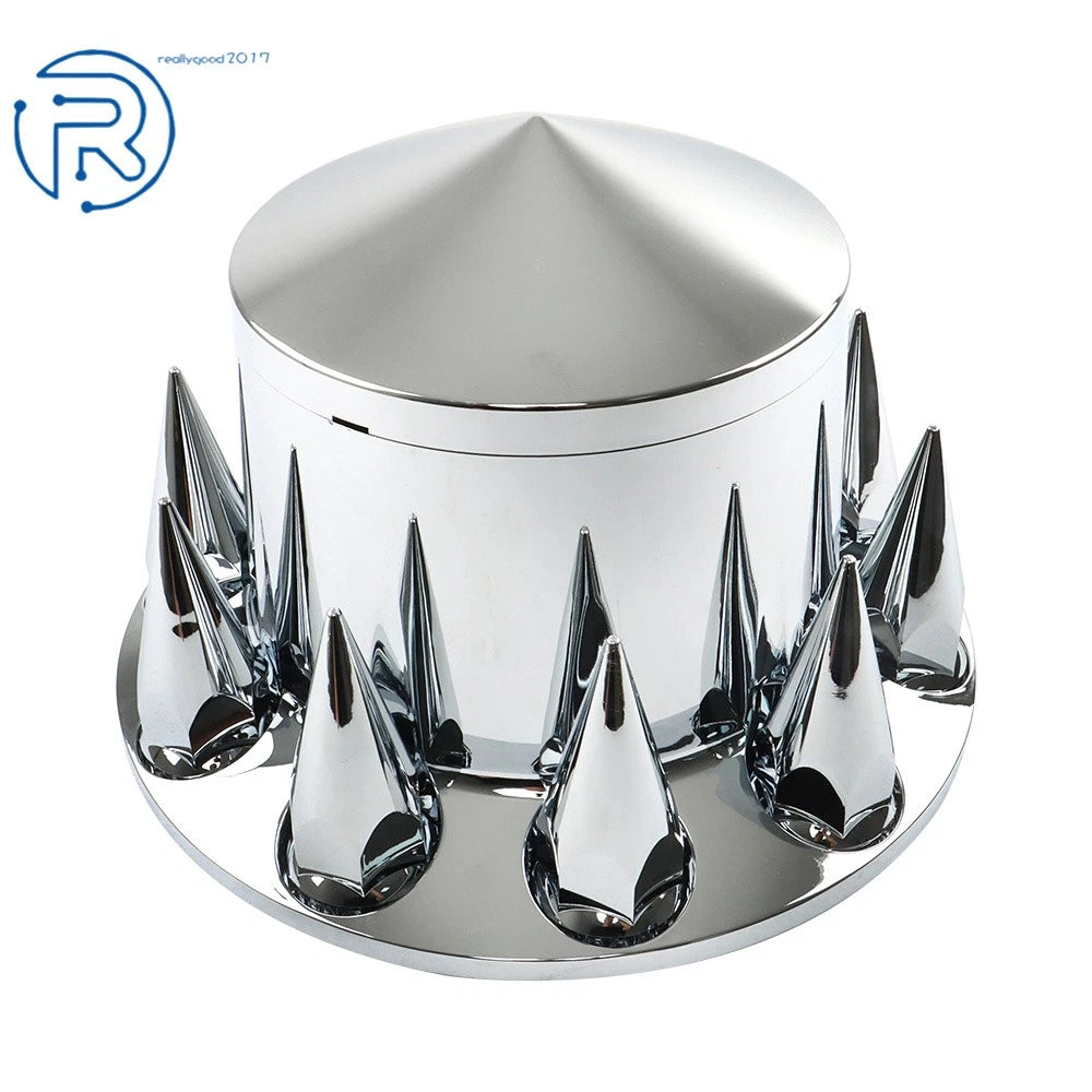 Set of 4 Chrome Semi Truck Hub Cover Wheel Nut Covers 33mm Spiked