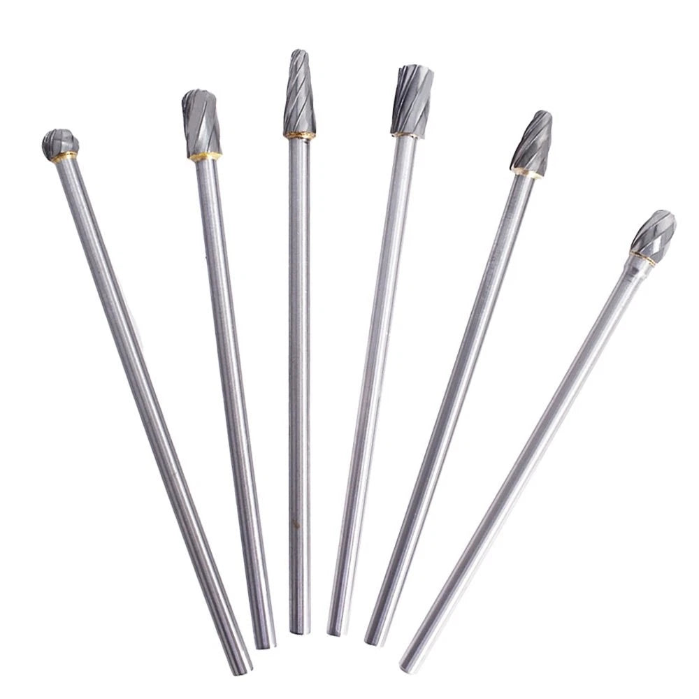 6pcs 10mm Rotary Aluminum Cut Burrs 6mm 1/4" Shank 150mm Long Reach