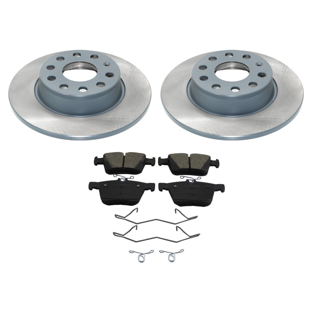 DuraGo Rear Rotors & Bosch QuietCast Brake Pads Kit for A3 Quattro e-Golf (2015–2020)