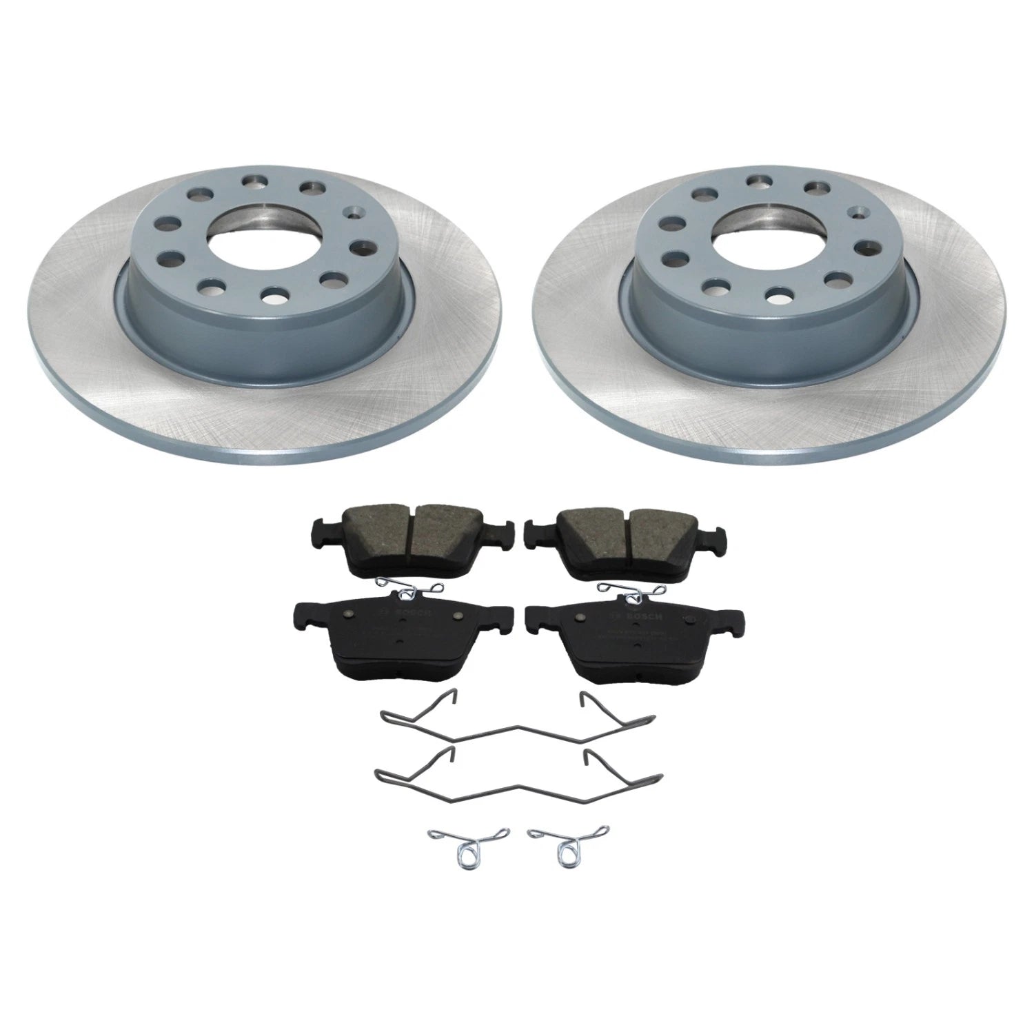 DuraGo Rear Rotors & Bosch QuietCast Brake Pads Kit for A3 Quattro e-Golf (2015–2020)