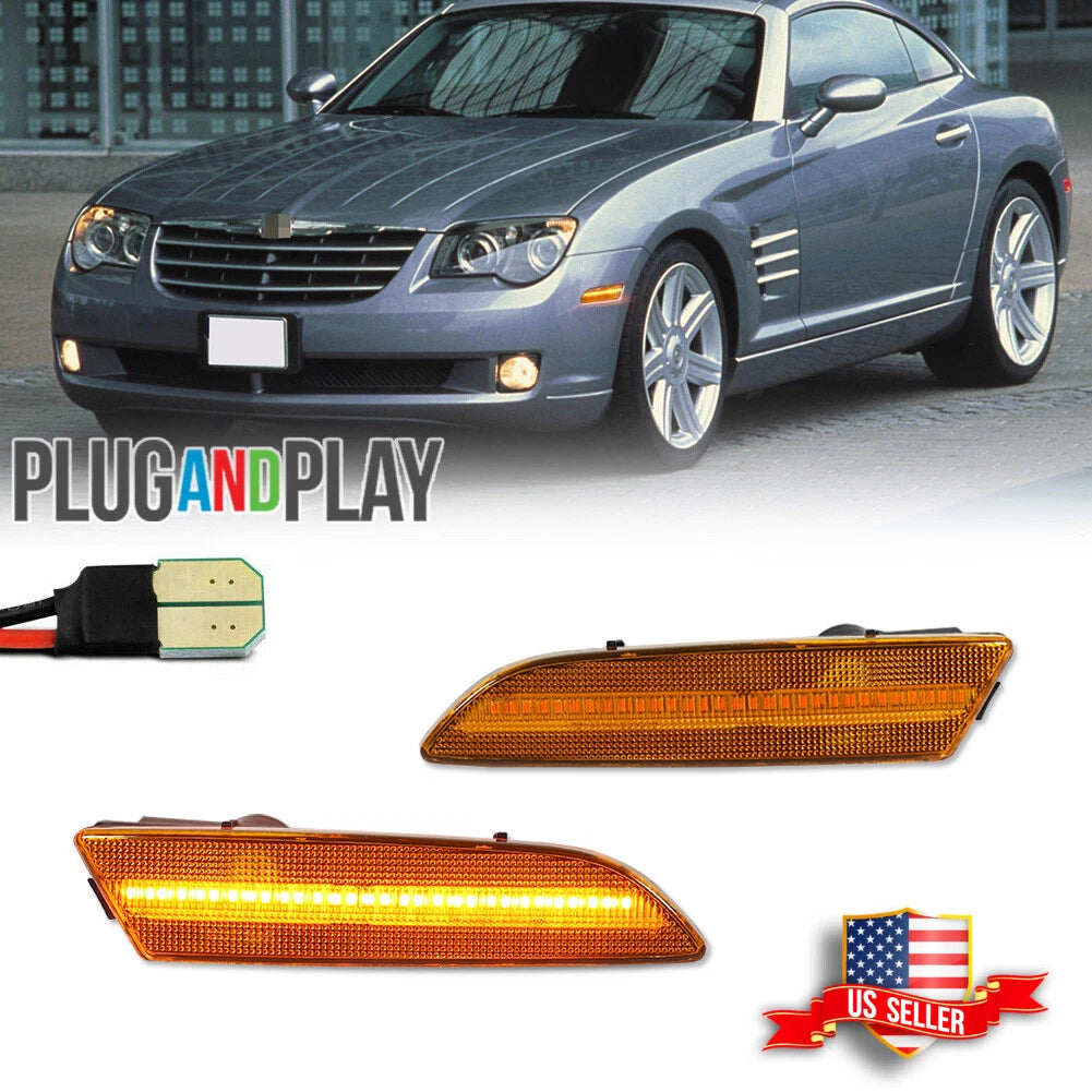 2X LED Amber Lens Front Side Marker Lights for Chrysler Crossfire (2004–2008)
