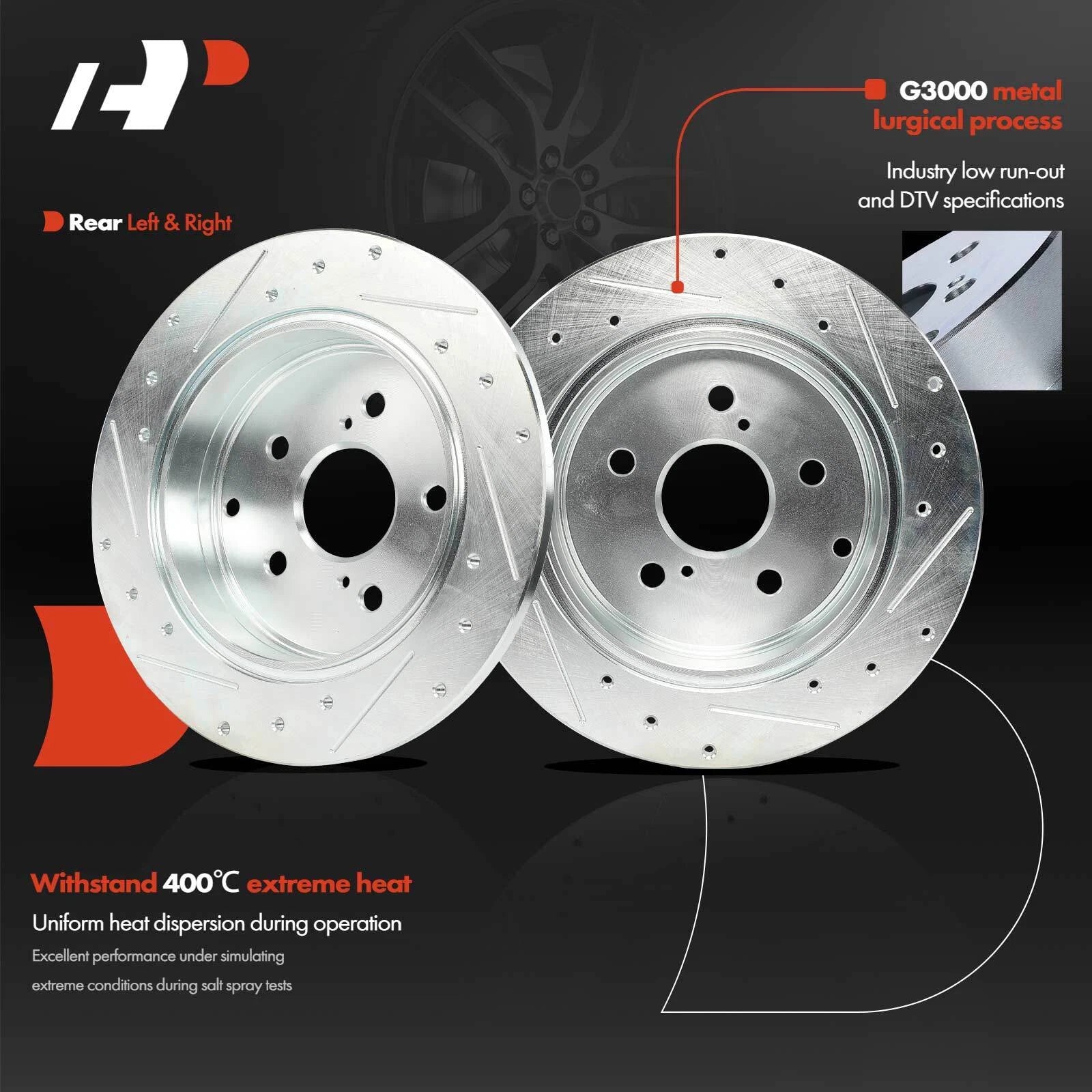Rear Drilled Brake Rotor for Toyota Mirai (2016–2018), Prius V (2012–2017)