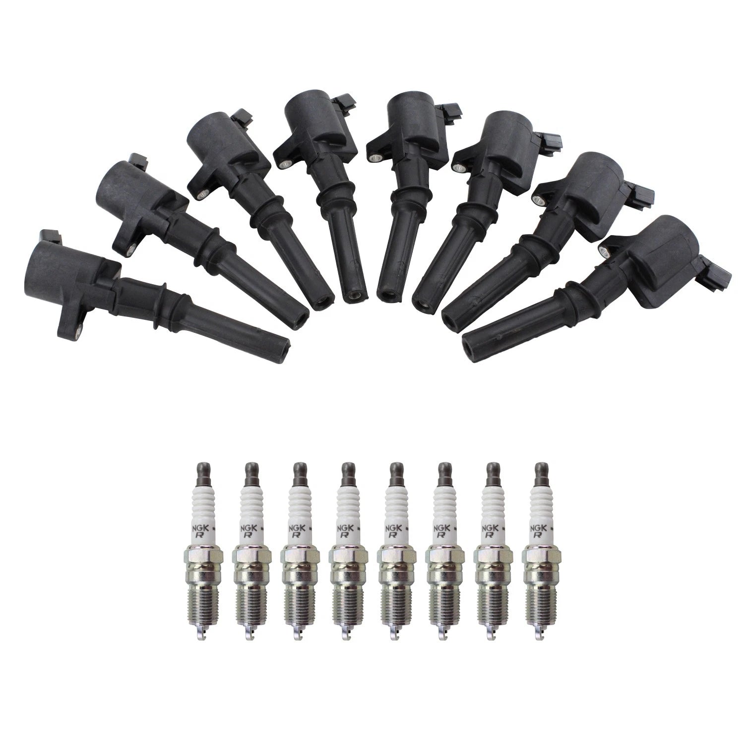 NGK Ignition Coil & 8 Nickel Spark Plugs Kit for Ford Explorer F-150 F-250 Mustang V8