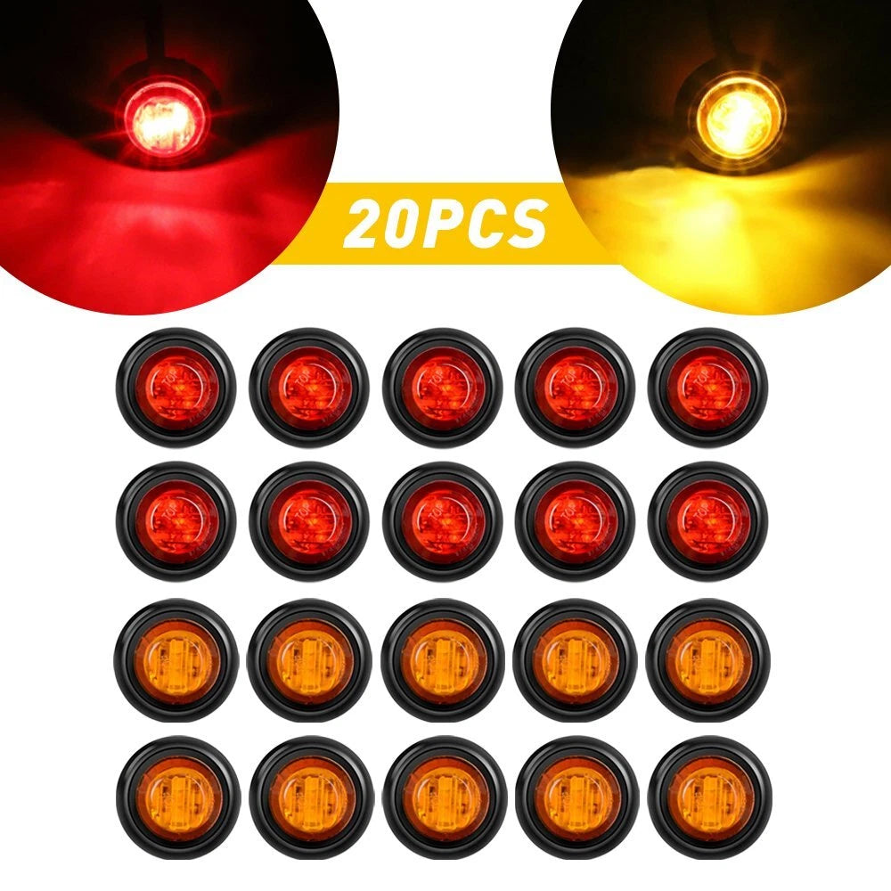 20X LED Marker Lights for Truck Trailer (Round, Amber Red)