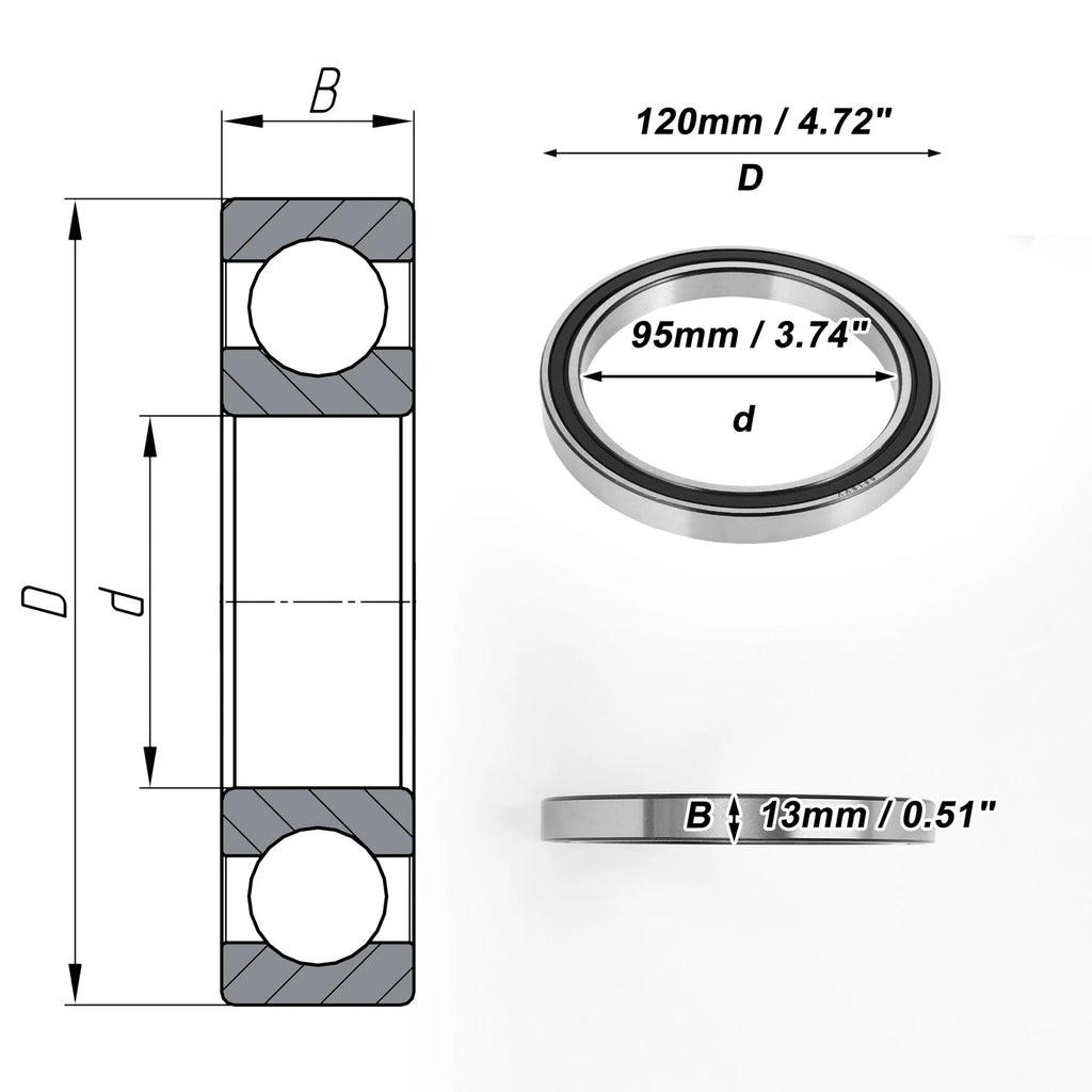 Deep Groove Ball Bearing 6819VV for Scooter Skateboard Wheel (95x120x13mm)
