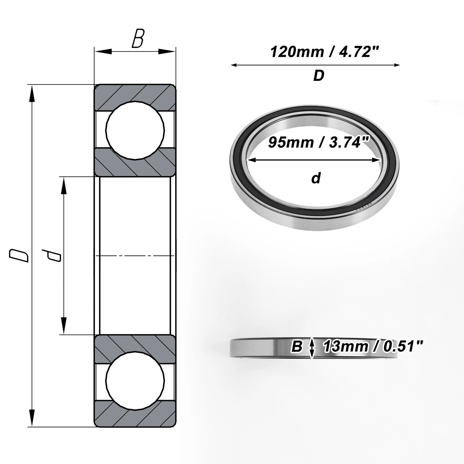 Deep Groove Ball Bearing 6819VV for Scooter Skateboard Wheel (95x120x13mm)