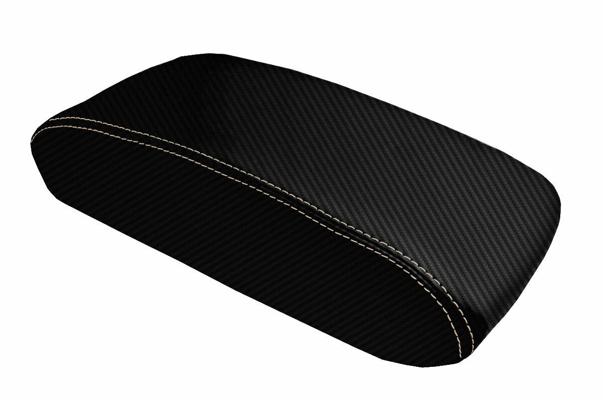 Console Lid Cover for Jeep Grand Cherokee (2011–2019) Carbon Fiber Beige Stitch