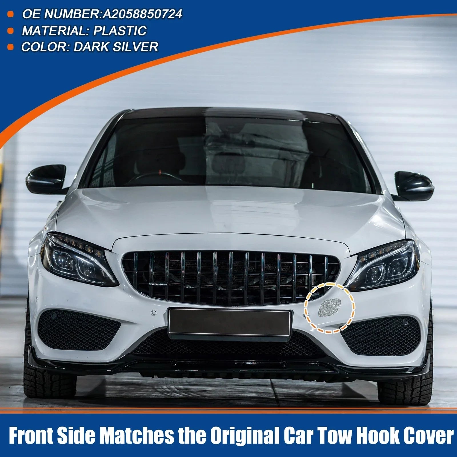 Front Car Bumper Tow Hook Cover for Mercedes-Benz (2019-2023) Dark Silver