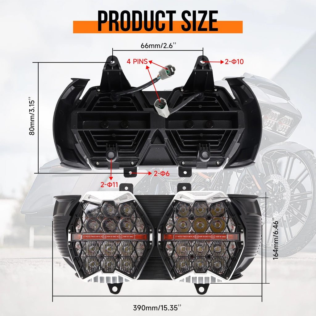 LED Headlight High Low Beam with DRL for Harley Road Glide (2015–2023)