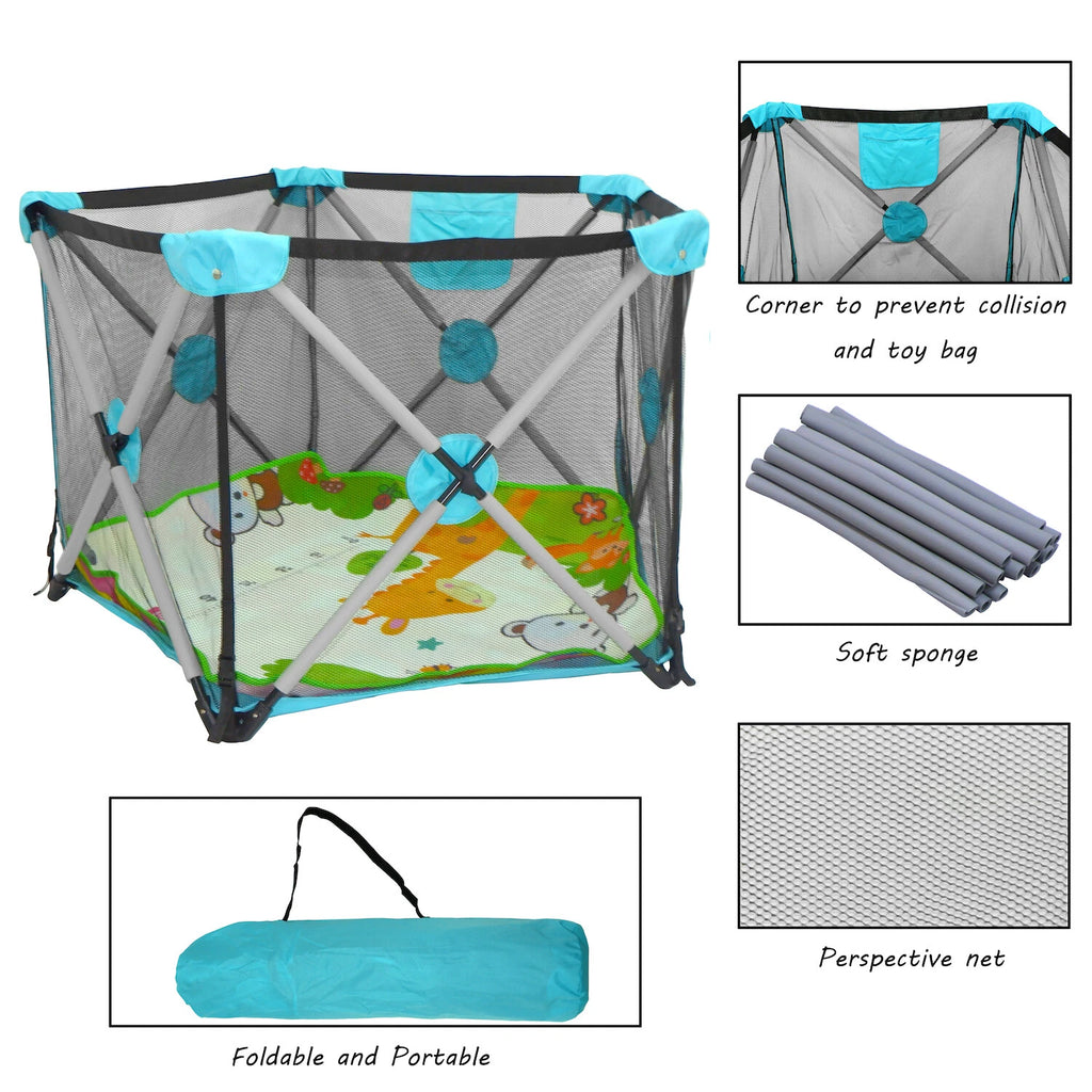 Safety Playpen for Kids Pets Indoor Outdoor (Portable Foldable Mesh)