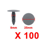 100pcs Push Type Fasteners Clip Rivet for Honda (8mm Hole Dia)
