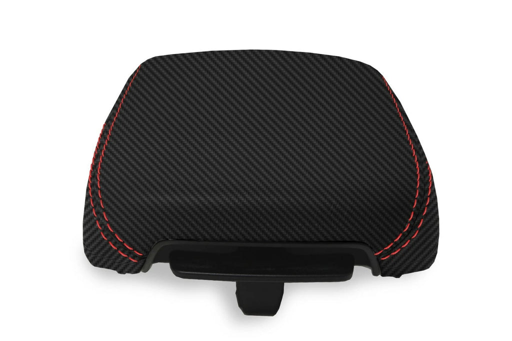 Console Lid Armrest Cover for Hyundai Kona (2018–2020) Carbon Fiber Red Stitch