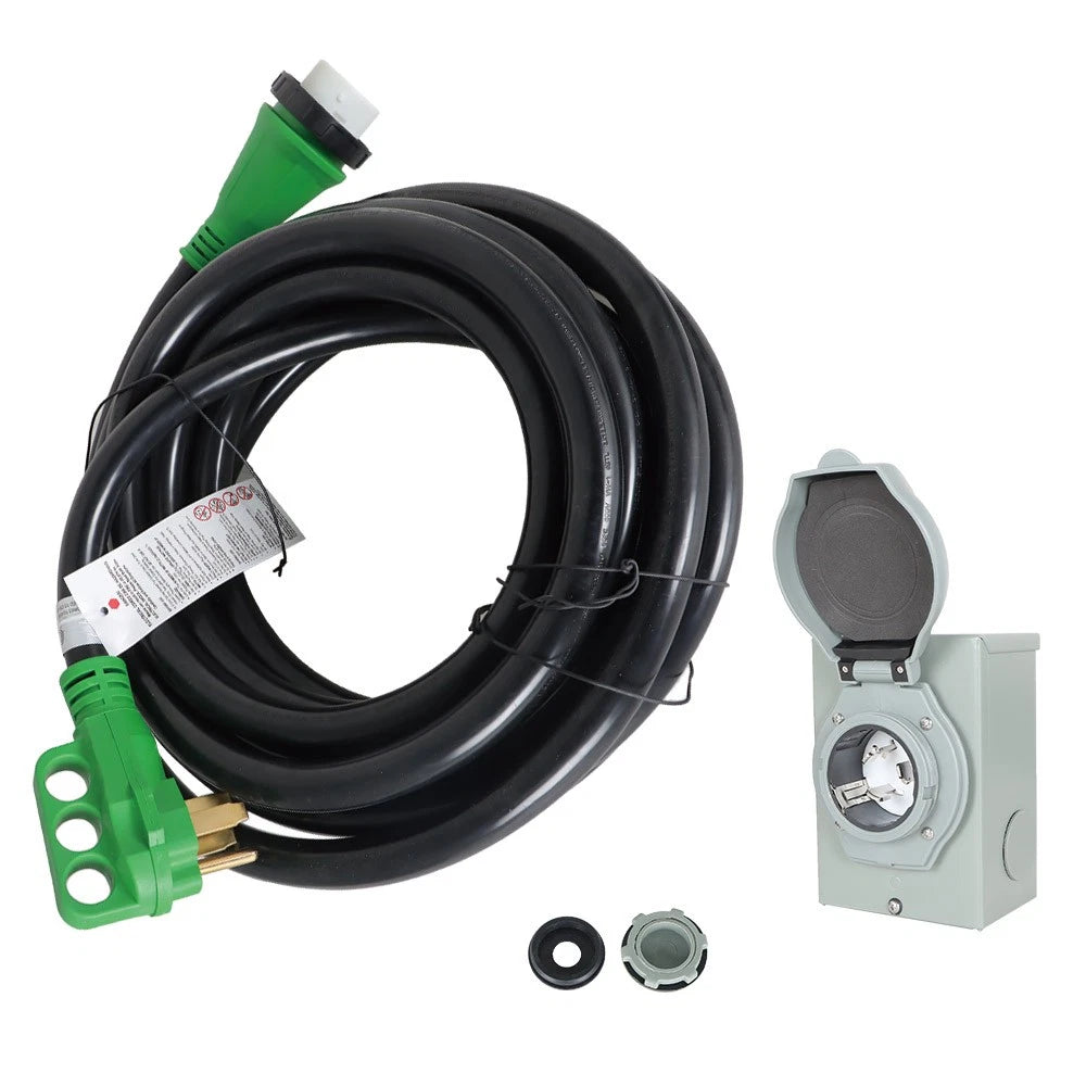 3-Prong Power Inlet Box with 50 Amp Locking RV Extension Cord (30 Feet)