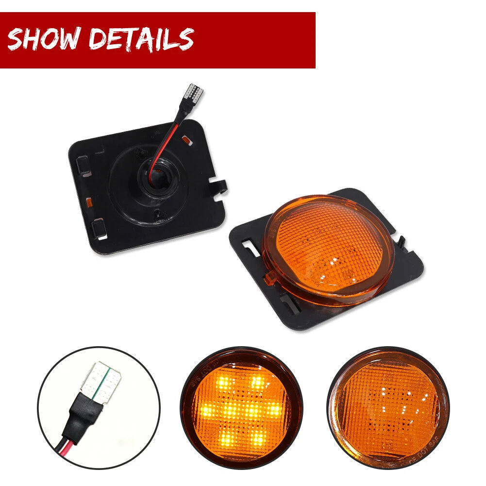 2X Amber LED Front Side Marker Signal Lights for Jeep Wrangler JK (2007–2018)